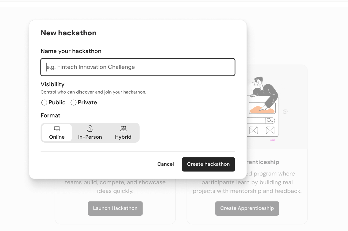 Organise online, in-person, or hybrid hackathons all in one place interface